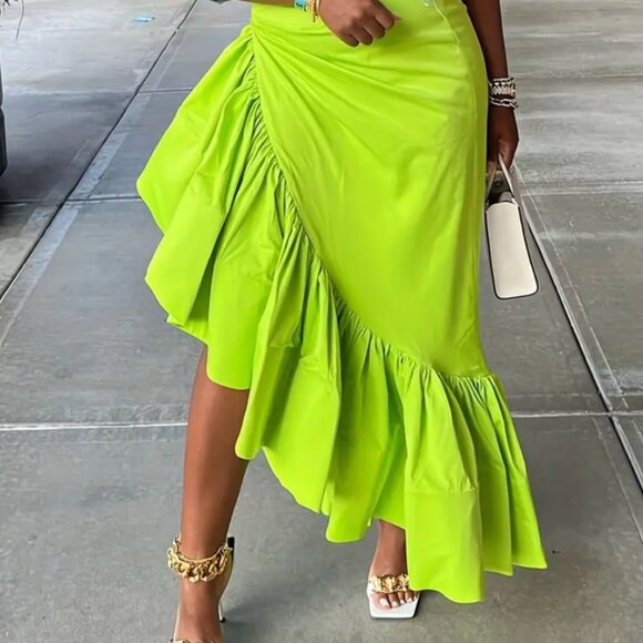 Dresses & Skirts - Ruffle Skirt High Waist High Low Asymmetrical